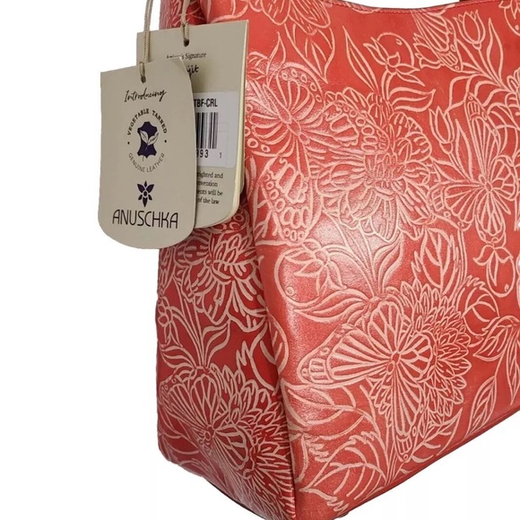 Anuschka Tooled Leather Crossbody with Adjustable Strap-Butterfly Coral-NWT - Picture 6 of 10